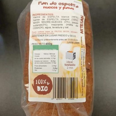 Molde espelta semiintegral nueces y pasas 400g BIO