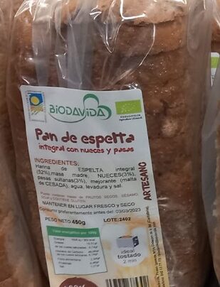 Molde espelta integral con nueces y pasas Biodavida 400g BIO