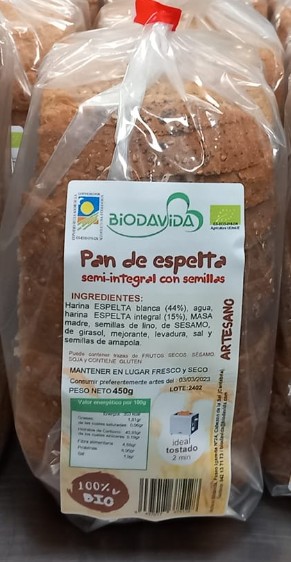 Molde espelta semiintegral con semillas Biodavida 450g BIO