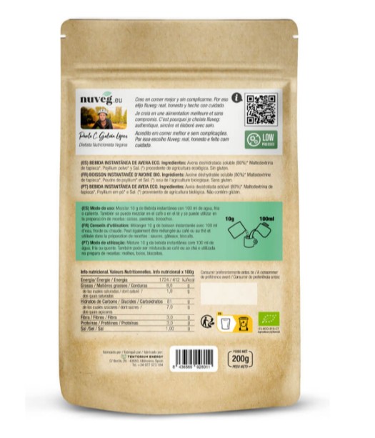 Bebida instantánea avena Nuveg 200g BIO - Imagen 2