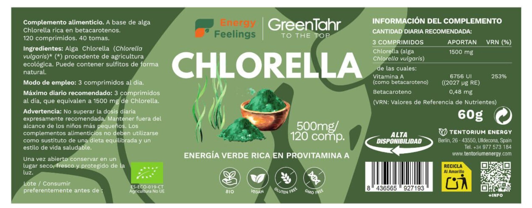 Chlorella Energy Feelings 120 comprimidos BIO - Imagen 2
