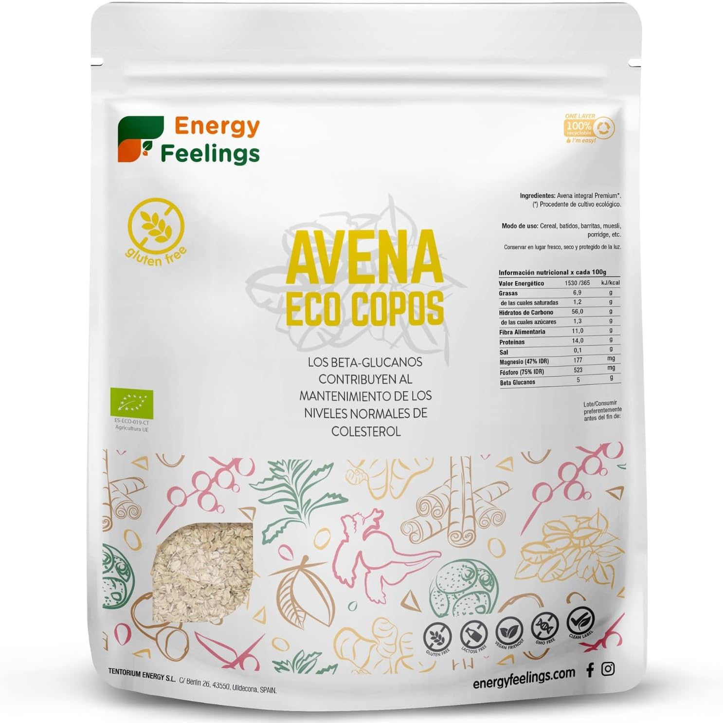 Copos de avena sin gluten Energy Feelings 1Kg BIO
