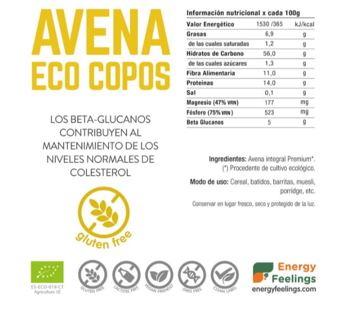 Copos de avena sin gluten Energy Feelings 500g BIO - Imagen 2