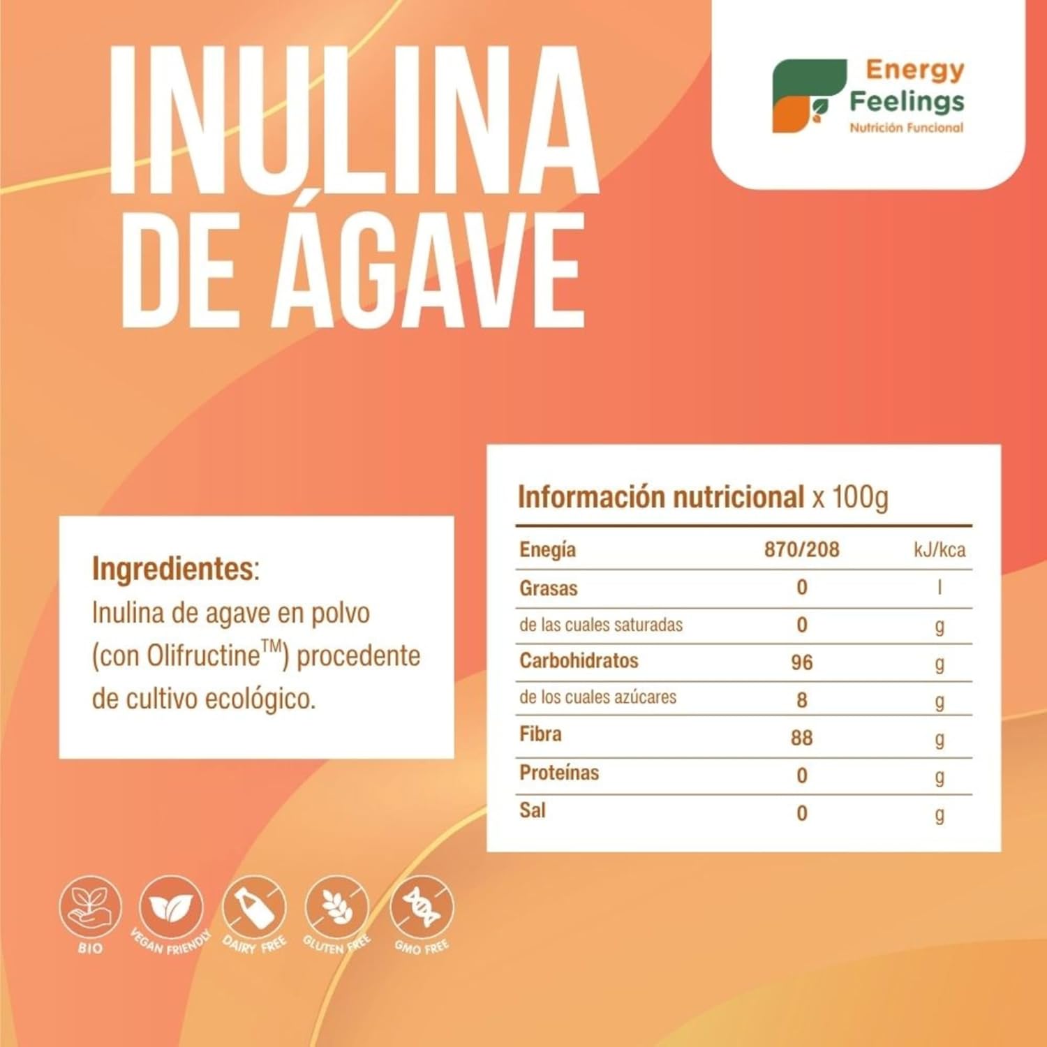 Inulina de agave Energy Feelings 500g BIO - Imagen 2