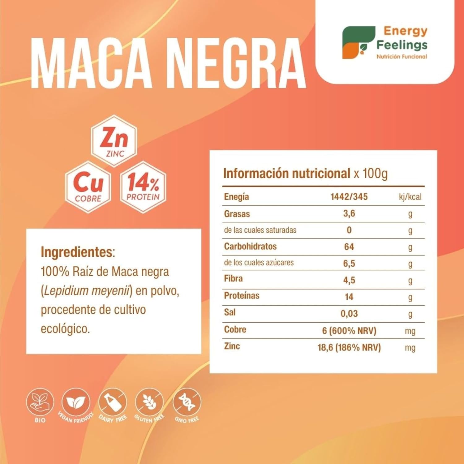 Maca negra en polvo Energy Feelings 200g BIO - Imagen 2