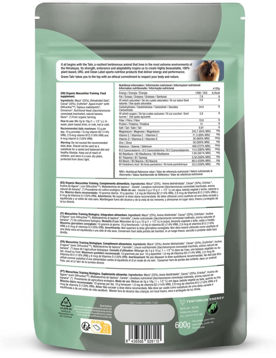 Macuchino training cacao Green Tahr 600g BIO - Imagen 2