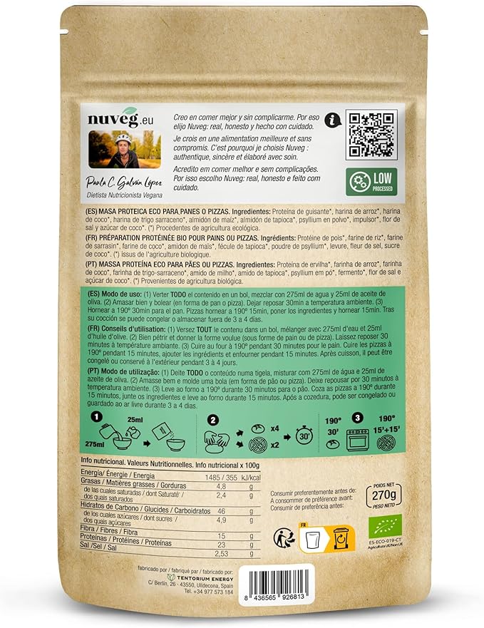 Masa proteica panes/pizzas Nuveg 270g BIO - Imagen 2