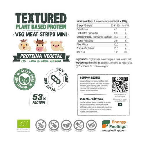 Tiras de carne vegetal mini Energy Feelings 400g BIO - Imagen 3