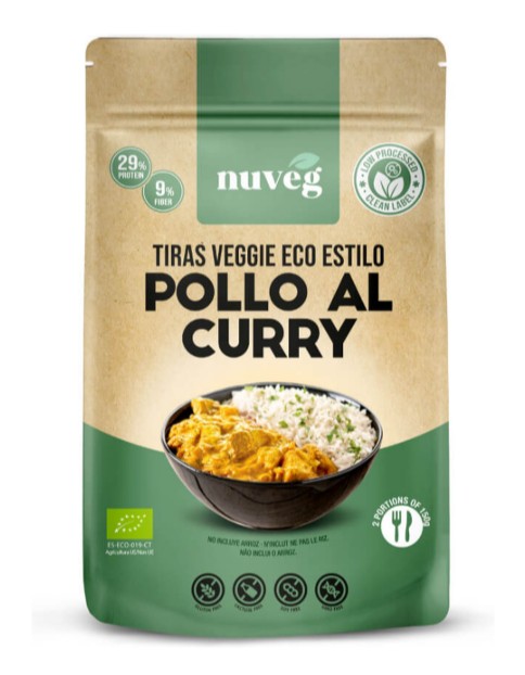 Tiras veggie estilo pollo al curry Nuveg 165g BIO