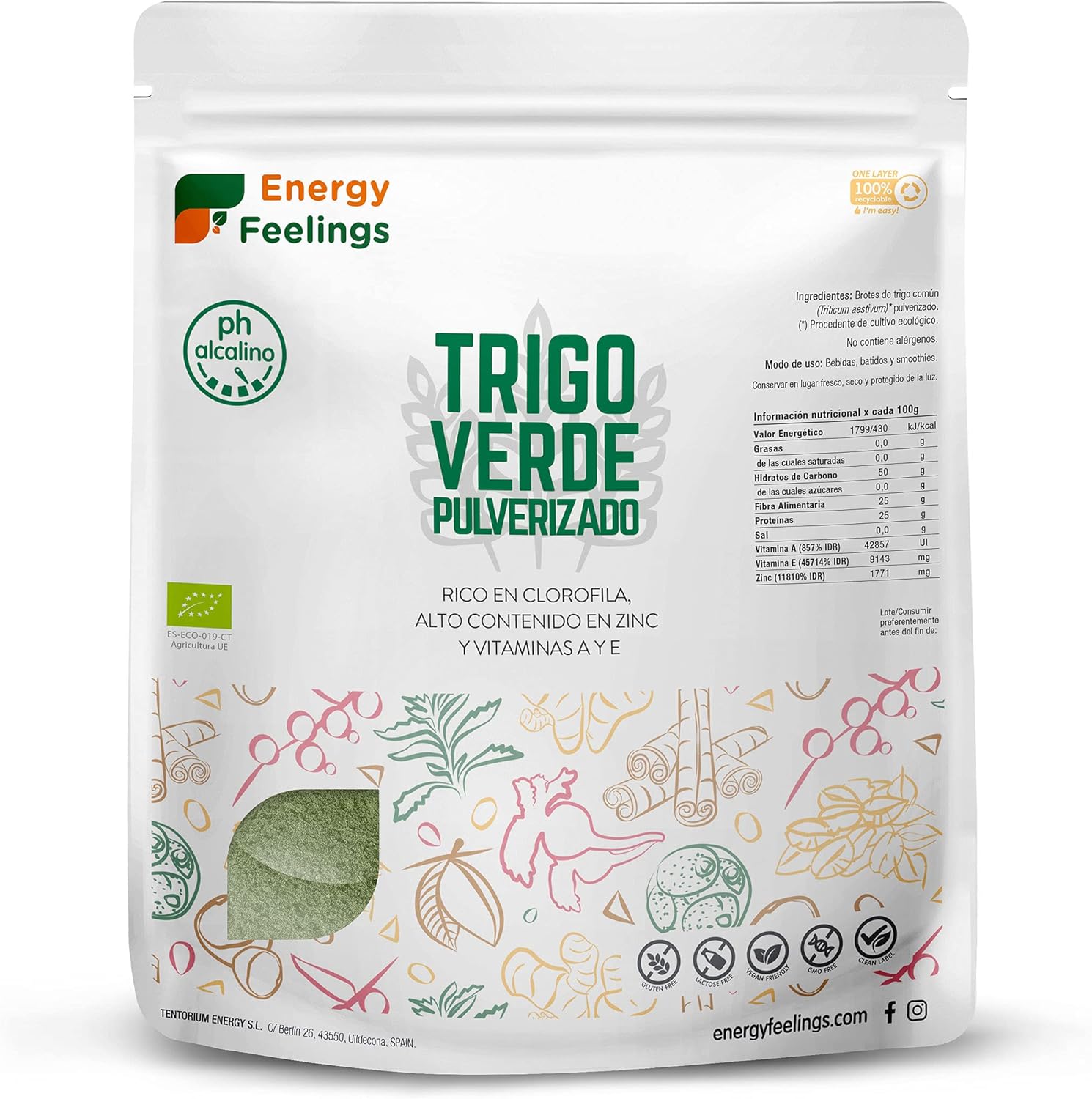 Trigo verde pulverizado Energy Feelings 1Kg BIO